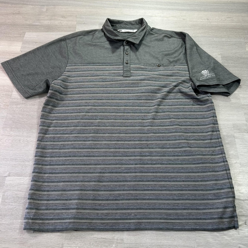 Travis Mathew Wynn Golf Club Polo Shirt Mens XL Gray Stripe Pima Cotton Blend